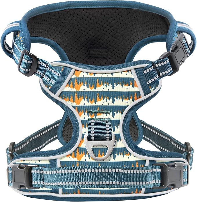 Timos Dog Harness, NO Need Go Over Dogs Head 3 Snap Buckles with 2 Leash Clips, Adjustable Soft Padded No-Pull Dog Harness, Reflective No-Choke Pet Oxford Vest for Small Medium Large Dogs-Mewly Pet