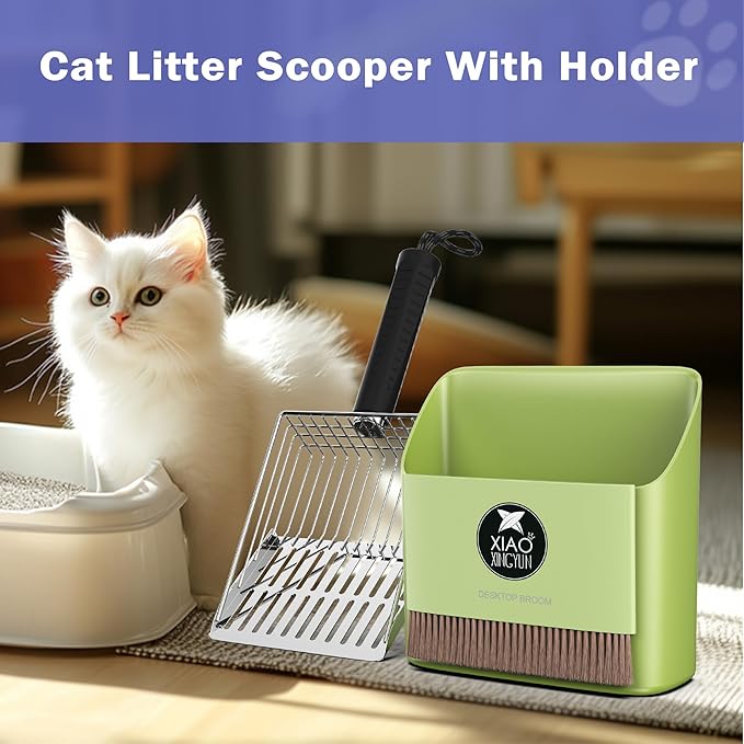 metal Cat Litter Scooper Kit - Durable large steel litter scoop with Dual Grid, Includes Broom & Dustpan for Quick, Easy Cleaning-Mewly Pet