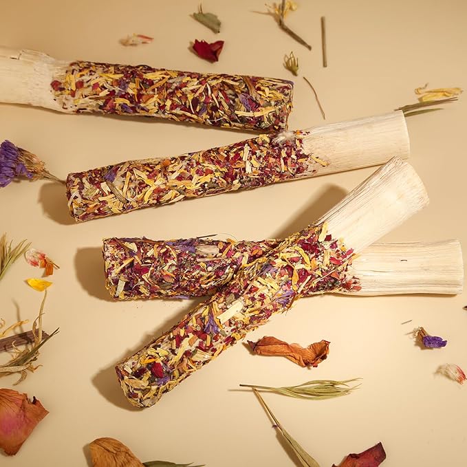 Abizoo Natural Rabbit Chew Toys,10 Sticks Sweet Bamboo Sticks for Rabbits with Petals,Bunny Chew Toys for Guinea Pig,Chinchilla,Hamster Treats Pet Wood Chews Snack Healthy Small Animals Toys for Teeth-Mewly Pet