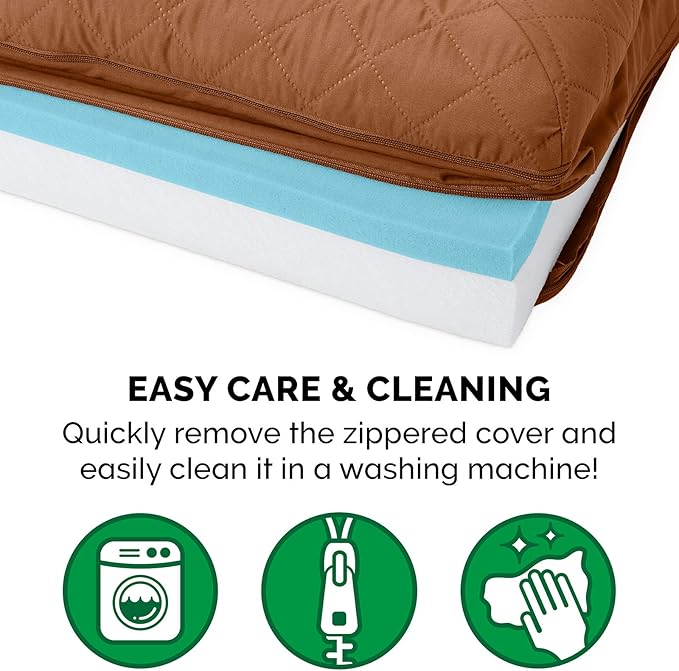 Furhaven Cooling Gel Dog Bed for Large Dogs w/ Removable Bolsters & Washable Cover, For Dogs Up to 125 lbs - Quilted Sofa - Toasted Brown, Jumbo Plus/XXL-Mewly Pet