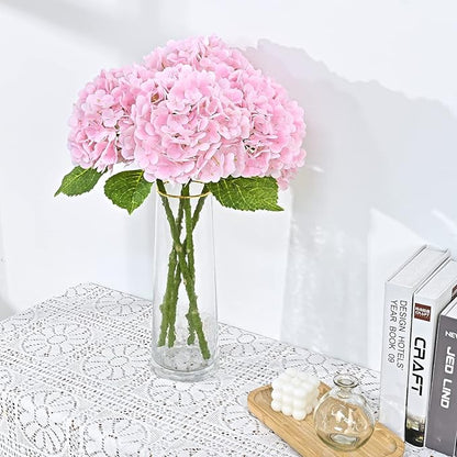 Waipfaru 21" Real Touch Hydrangea Artificial Flowers with Long Stem & Leaves, Full Latex Faux Hydrangea Flowers for Home Decor Party Floral Arrangements Wedding Bouquets Centerpieces(Pink, 3Pcs)