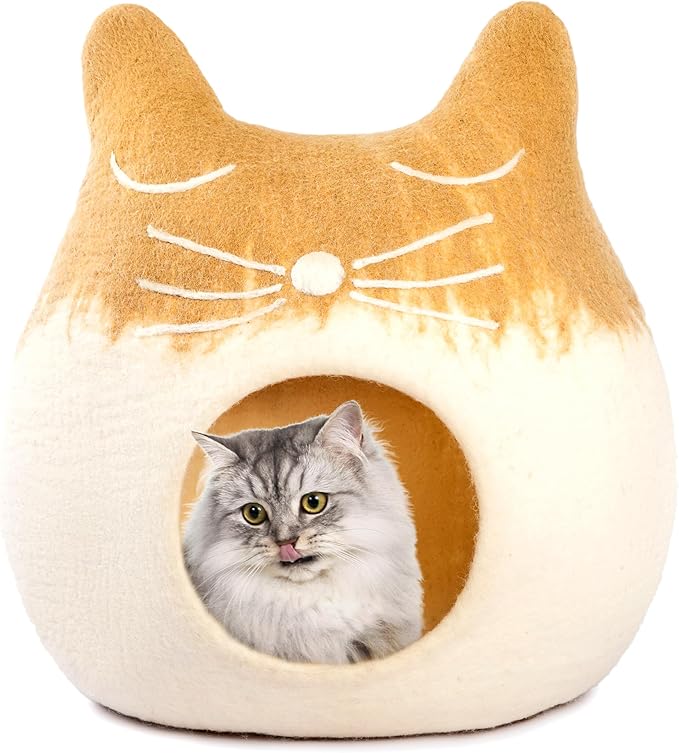 Luxurious Eco-Friendly Merino Wool Cat Cave Bed Sloth - Foldable Hideaway Pod for Indoor Cats - Premium Felt Kitten Beds - Covered Cat House for Ultimate Cozy Comfort by Woolygon-Mewly Pet