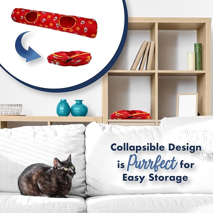 NFL Kansas City Chiefs Cat Tunnel Tube Toy with Plush Football Catnip and Feathers Collapsible Tunnel for Cats to Play, Peek and Hide, Sporty & Fun Cat Tunnel Toy with Team Logo All-Over Design!-Mewly Pet