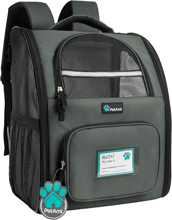 PetAmi Dog Backpack Carrier for Small Large Cat, Pet, Puppy, Ventilated Pet Hiking Backpack Travel Bag, Airline Approved Cat Backpack Carrier, Camping Biking Dog Bag Up to 18lbs Pet, Dark Grey-Mewly Pet