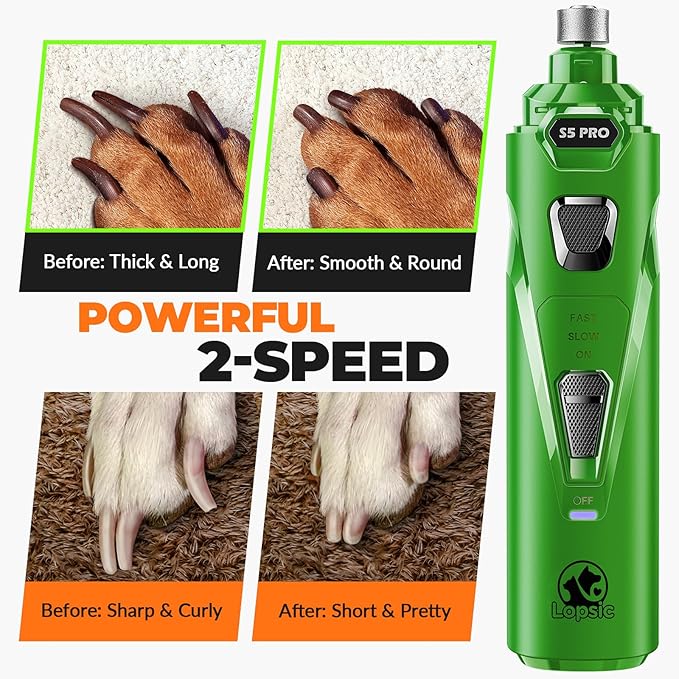 Dog Nail Grinder with 2 LED Lights Powerful 2 Speeds Super Quiet Dog Nail Trimmers with 3 Grinding Wheels Rechargeable Pet Dog Nail Clippers for Large Medium Puppy Dogs Dog Nail File Cat Nail Clipper-Mewly Pet