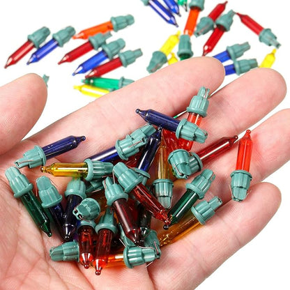 Mudder 60Count 2.5V Christmas 50/100/150/200 Count Mini Incandescent Wire String Lights Replacement Bulbs Indoor/Outdoor Christmas Lights Decor for Home Xmas Tree (Green Base with Colorful Bulb)