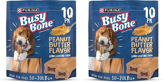 Purina Busy Bone Made in USA Facilities, Long Lasting Small/Medium Breed Adult Dog Chews, Peanut Butter Flavor - 10 ct. Pouch (Pack of 2)-Mewly Pet