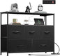 WLIVE Black Dresser for Bedroom, 5 Drawer Dressers with Charging Station, Fabric Chest of Drawers with Open Shelves, Storage Dresser for Living Room, Closet, Entryway