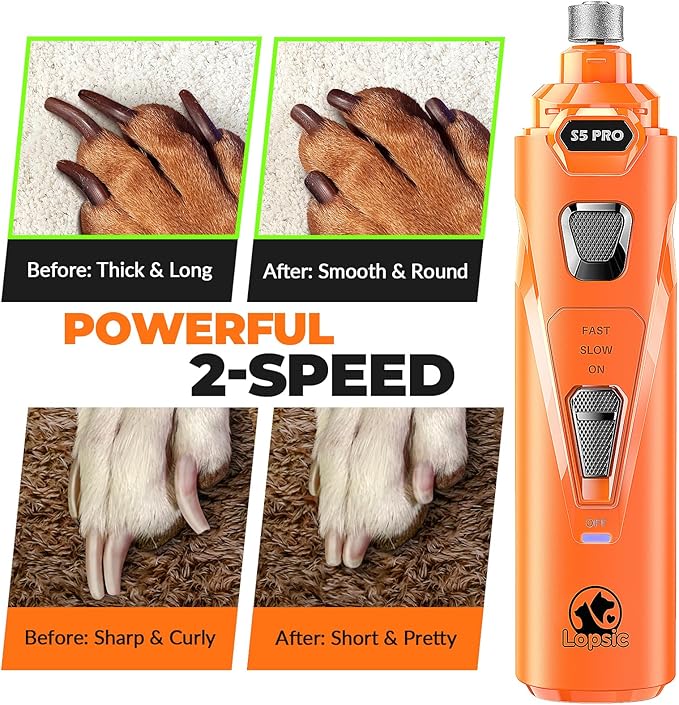 Dog Nail Grinder with 2 LED Lights Powerful 2 Speeds Super Quiet Dog Nail Trimmers with 3 Grinding Wheels Rechargeable Pet Dog Nail Clippers for Large Medium Puppy Dogs Dog Nail File Cat Nail Clipper-Mewly Pet