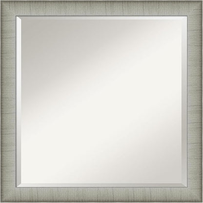 Amanti Art Silver Bathroom Mirror for Over Sink, 23x23 Elegant Brushed Pewter Narrow Square Vanity Mirror, Medium Casual Frame, Hangs Horizonally and Vertically, Bathroom Wall Decor, Beveled Edge