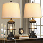 Qimh Table Lamp for Bedroom Set of 2 with USB A+C Ports, Farmhouse Bedside Lamp with Night Light, 3-Way Dimmable Touch Control, Rustic Industrial Nightstand Lamp for Living Room, Bulbs Included, Black