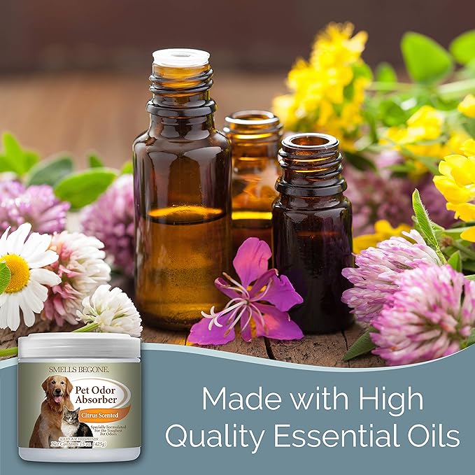 SMELLS BEGONE Air Freshener Pet Odor Absorber Gel - 15 oz, Pack of 2 - Absorbs and Eliminates Odor in Pet Areas, Bathrooms, Cars, & Boats - Made with Essential Oils - Citrus Scent-Mewly Pet