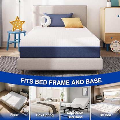 8 Inch Twin Size Mattress for Kids, Gel Cooling Memory Foam Mattress in A Box, Medium Firm Feel for Back Pain Relief, CertiPUR US Certified