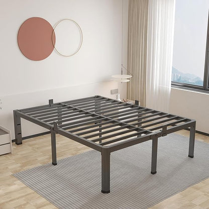 ROIL 12 inch King Size Bed Frame Metal Platform No Box Spring Needed with Headboard Hole Round Corner Legs Mattress Stoppers Retainers 3500LBS Heavy Duty Steel Slats Noise-Free