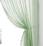 Treatmentex Pom-Pom Green Sheer Curtains for Bedroom 95inches Long Tassle Linen Textured Window Curtain Panels for Living Room Kids Room Kitchen 52" w, 1 Pair, Rod Pocket,Sage Green