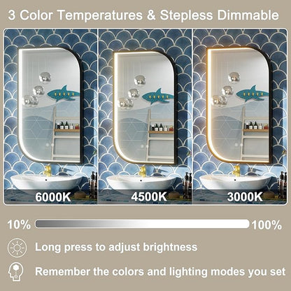 22x36 Inch LED Bathroom Mirror, Adjustable 3000K/4500K/6000K, Irregular Black Frame Lighted Bathroom Vanity Mirror with Lights, Stepless Dimmable, Anti-Fog, Wall Mounted