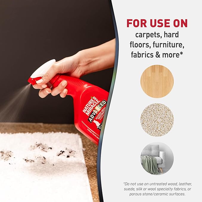 Nature's Miracle Advanced Cat Stain and Odor Eliminator Spray, Severe Mess Enzymatic Formula, 32 fl oz-Mewly Pet