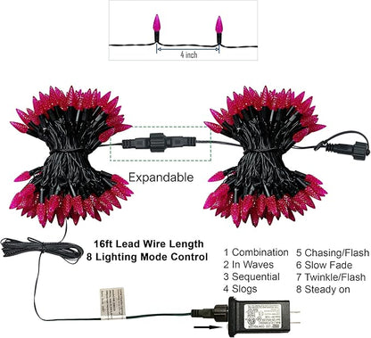 Twinkle Star C6 Halloween String Lights, 100 LED 33ft Fairy Lights with 29V Safe Adapter, Indoor Outdoor Black Wire Lights 8 Lighting Modes for Patio Xmas Tree Party Decor, Purple