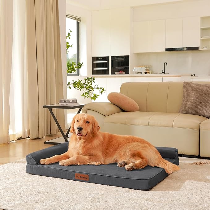 Chew Proof Dog Bed, 3" Memory Foam Dog Bed for Medium and Large Dogs, Removable and Washable Microsuede Cover, Waterproof Liner, Nonskid Bottom, 44x32, XXL Dark Grey-Mewly Pet