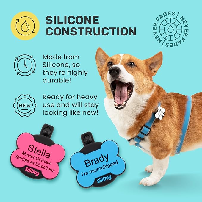 SiliDog AirTag Holder Silent Dog ID Tag – Personalized Engraved Silicone Pet Tag – Durable, Glow-in-The-Dark – Red Bone-Mewly Pet