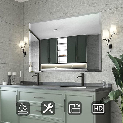 Mirrorons Beveled Mirror, Bathroom Mirrors for Wall 40" x 30", Frameless Rectangle Bathroom Mirror with Beveled Edge, Hangs Horizontally or Vertically, Upgraded Packing