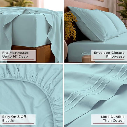 Mellanni Full Sheets Set - 4 PC Iconic Collection Bedding - Hotel Luxury, Extra Soft, Cooling Bed Sheets - Wrinkle, Fade, Stain Resistant (Full, Aqua)