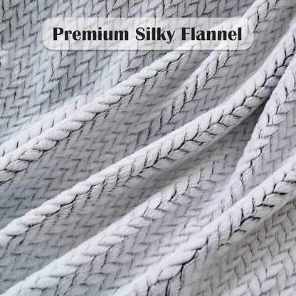 NEWCOSPLAY Super Soft King Blanket Frosty Dark Grey Premium Silky Flannel Fleece Leaves Pattern Lightweight Bed Blanket All Season Use (Frosty Dark Grey, King(90"x110"))