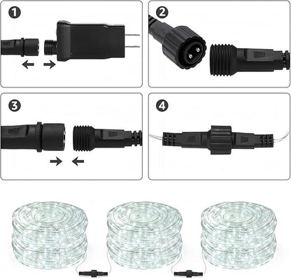 Lighting EVER 33ft 240 LED Outdoor Rope Lights Cool White 6000K, 24 V Connectable, Waterproof Clear Tube String Lights for Deck Railing, Patio Ground, Garden, Yard Lawn, Flower Bed Landscape, Camping
