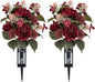 Red Cemetery Flowers for Grave: 2 Pcs Peony Grave Flower Bouquets for Cemetery Decorations - Christmas Outdoor Gravesite Flowers with Vase