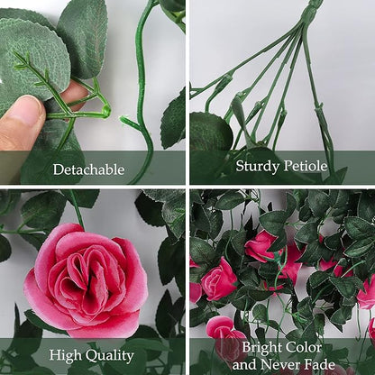 RECUTMS 2PCS Artificial Hanging Flowers 3.3Ft Fake Flower Plants for Home Room Garden Wedding Indoor Outdoor Decoration (Rose Red)