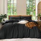 MooMee Bedding Duvet Cover Set 100% Washed Cotton Linen Like Textured Breathable Durable Soft Comfy (Solid Black, Super Queen 90"x98")