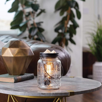 Candle Warmers Etc. Vintage Style Bulb Fragrance Warmer- Light-Up Warmer for Warming Scented Candle Wax Melts and Tarts or Essential Oils to Freshen Room, Clear Mason Jar