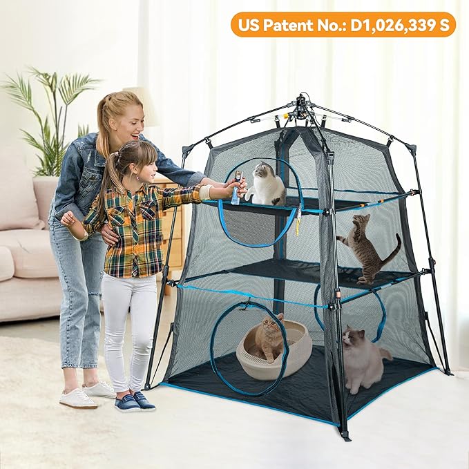 X-Large Catio Outdoor Cat Enclosure,3-Tier Spacious Outdoor Cat Tent for Indoors and Outdoors,Portable and Foldable Kitty Enclosure,Two Doors Design can Assemble More Shapes (Patented)-Mewly Pet