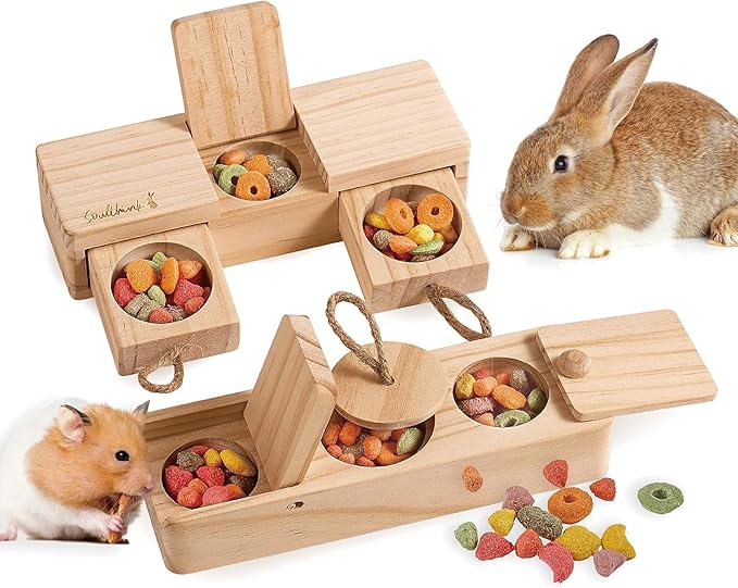 SoulThink® Interactive Wooden Pet Rabbit Toys - Sniff n' Snack Bunny Chew Toys for Rabbit Treats, Suited as Guinea Pig Toys, Hamster Toys for Boredom, Bunny Toys for Rabbits Keep Busy (2 Sets)-Mewly Pet
