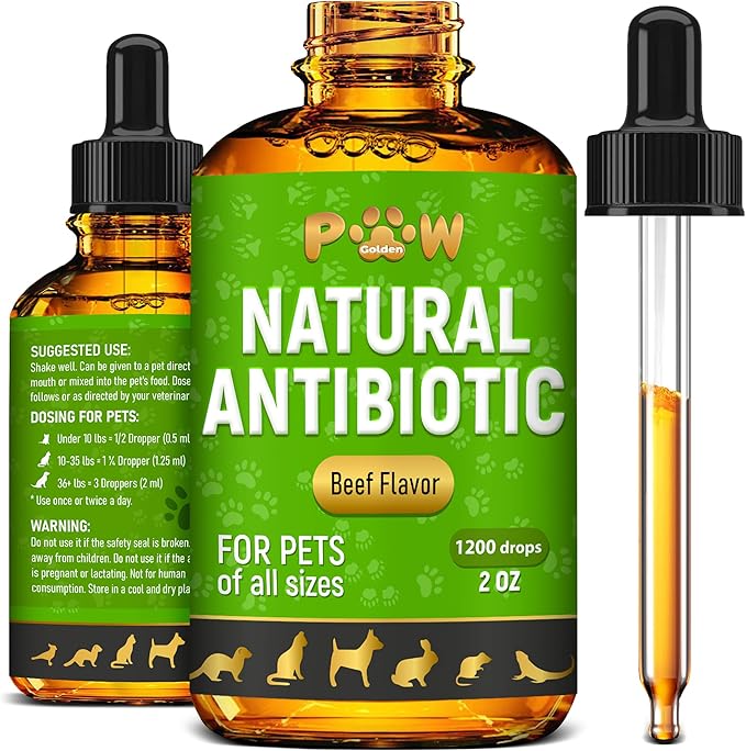 Antibiotics for Dogs | Antibiotics for Cats | Herbal Supplement for Digestion, Breathing, Urination | for Infections, Cough, Allergies | Beef Flavor & Cranberry | for All Pet Breeds | 2 Oz-Mewly Pet