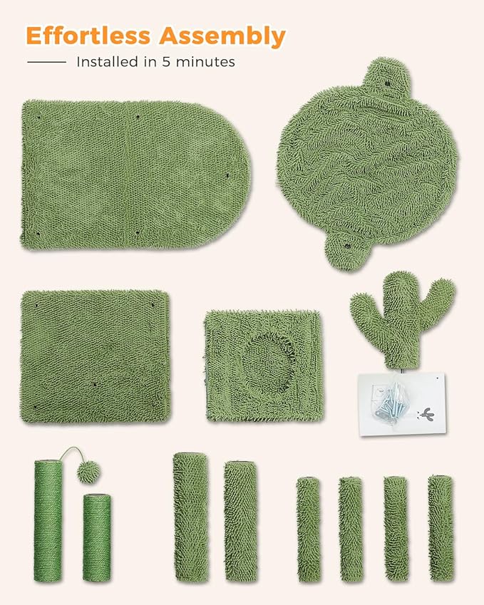 Cactus Cat Tree 40" Cat Tower with Large Metal Carpet Hammock, Cat Scratching Post for Indoor Cats with Condo & Replaceable Toy Ball, Green-Mewly Pet