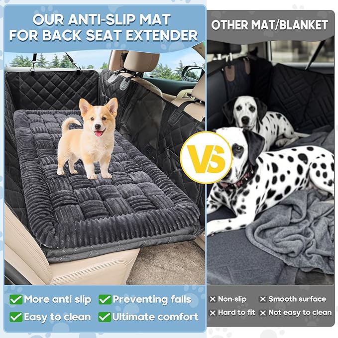 Dog Car Bed Mat, Non-Slip Backseat Extender Pet Blanket, Plaid Dog Bed for SUVs, Sedans & Trucks, Chew-Resistant Travel Pad for Dogs, Easy Clean & Scratch-Proof & Comfort (50"×24.6") Gray-Mewly Pet
