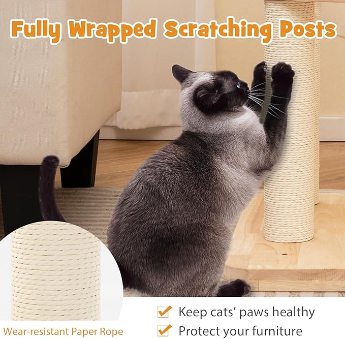 Tangkula Solid Wood Cat Tree, 4-in-1 Building Block Large Cat Tower with Space Capsule Nest, Scratching Posts, Padded Platform, Hanging Toy, Cat Tree Tower with 4 Transformations for Indoor Cats-Mewly Pet