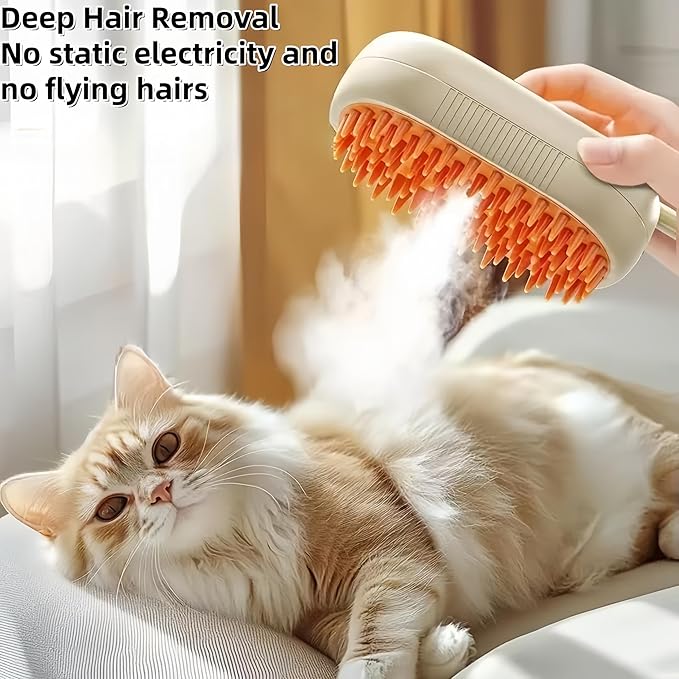 BoBow Cat Steam Brush for Shedding for Cats and Dogs, 3 in 1 Grooming Anti-Static Steam Pet Brush, Massage, Cleaning, Shedding, Combing Long and Short Hair Dogs and Cats (Khaki)-Mewly Pet