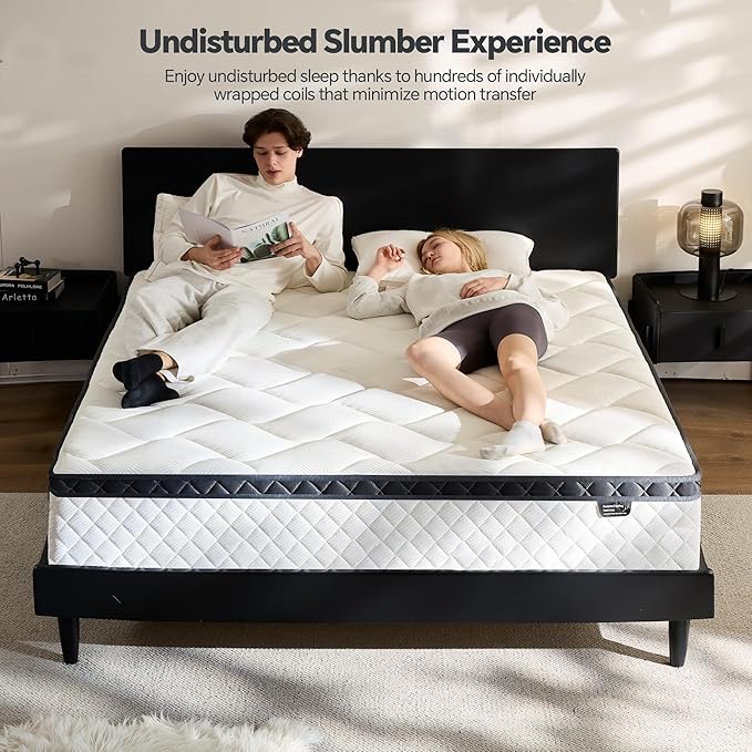 King Size Mattress 12 Inch, Pocket Spring & Memory Foam Hybrid Mattress with Breathable Knitting Fabric