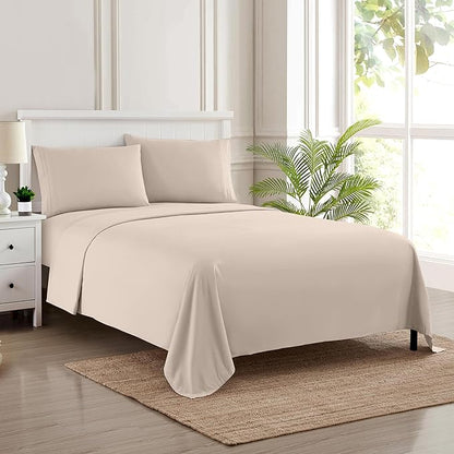 Twin Sheets - Breathable Luxury Sheets with Full Elastic & Secure Corner Straps Built In - 1800 Supreme Collection Extra Soft Deep Pocket Bedding Set, Sheet Set, EXTRA DEEP pocket - Twin, Beige