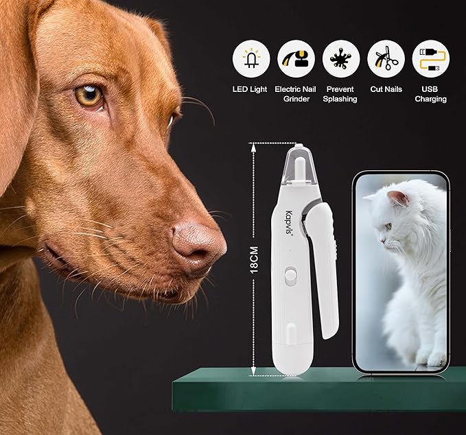 2-in-1 Dog & Cat Nail Clipper and Grinder,LED Lights & Safety Guard for Large Medium Small Dogs Cats Claw Trimmer,Claw Grooming Tool for for Cats and Small Dogs-Mewly Pet