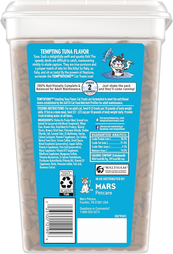 Temptations Classic Crunchy and Soft Cat Treats Tempting Tuna Flavor, 30 oz. Tub-Mewly Pet