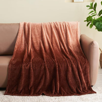 NEWCOSPLAY Super Soft Throw Blanket Ombre Coffee Premium Silky Flannel Fleece Leaves Pattern Lightweight Bed Blanket All Season Use (Ombre Coffee, Throw(50"x60"))