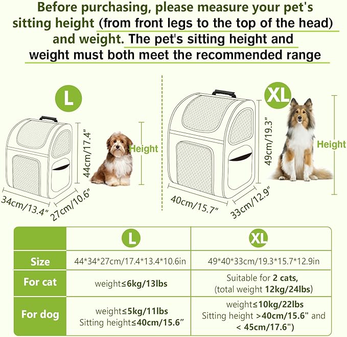 Pecute Pet Carrier Backpack, Large Cat Carrier Backpack, Expandable Cat Backpack with Breathable Mesh for Medium Large Cats, and Small Dogs, Dog Backpack Carrier for Travel Hiking Khaki-Mewly Pet