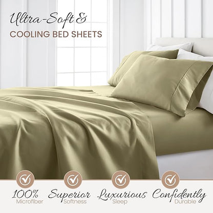 Linen Market Double-Brushed Microfiber Twin Sheet Set 3 Piece – Oeko-TEX Certified Ultra Soft & Wrinkle-Free - 16" Deep Pocket Sheets - Easy Care Twin Size - Sage