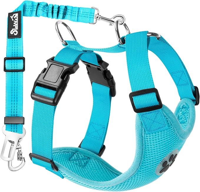Lukovee Dog Seat Belt for Car, Adjustable Dog Car Harness for Large Medium Small Dogs, Soft Padded & Breathable Mesh Dog Seatbelt with Car Strap and Carabiner(Light Blue Double Clip,XX-Small)-Mewly Pet
