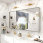 55x30 Silver Bathroom Mirror for Wall, Brushed Metal Silver Framed Bathroom Vanity Mirror, Rounded Corner Rectangle Mirror, Shatterproof, Anti-Rust (Horizontal/Vertical)