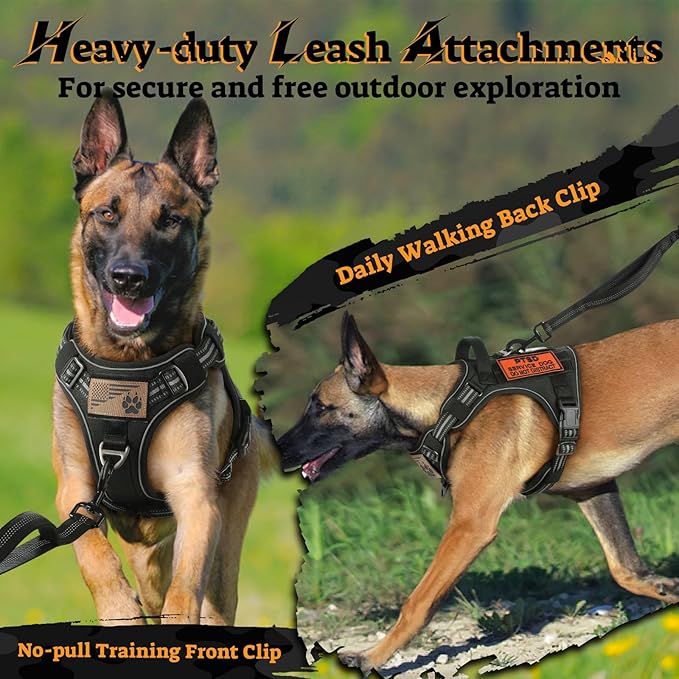 rabbitgoo Dog Harness for Large Dogs No Pull, Tactical Service Pet Vest with Molle and Control Handle, Adjustable and Reflective Military Harness for Easy Walking and Training, Black, XL-Mewly Pet