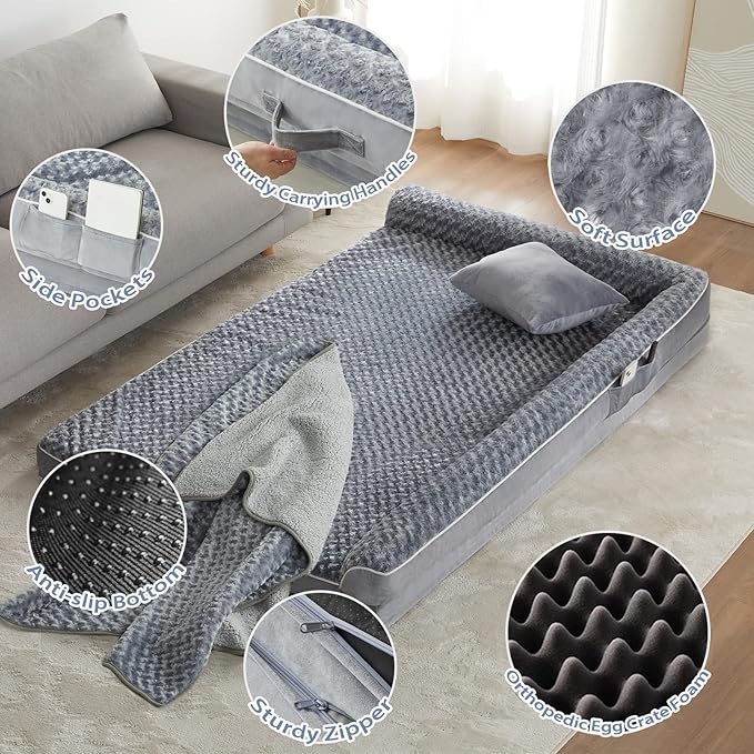 BFPETHOME Orthopedic Dog Beds for Extra Large Dogs, Waterproof Sofa XXL Dog Bed with Sides, Non-Slip Bottom and Egg-Crate Foam Big Pet Couch Bed with Washable Removable Cover,Pet Bed for Large Dogs-Mewly Pet